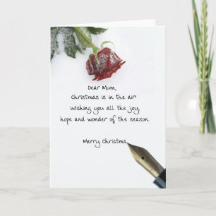 Mum christmas letter on snow rose paper holiday card