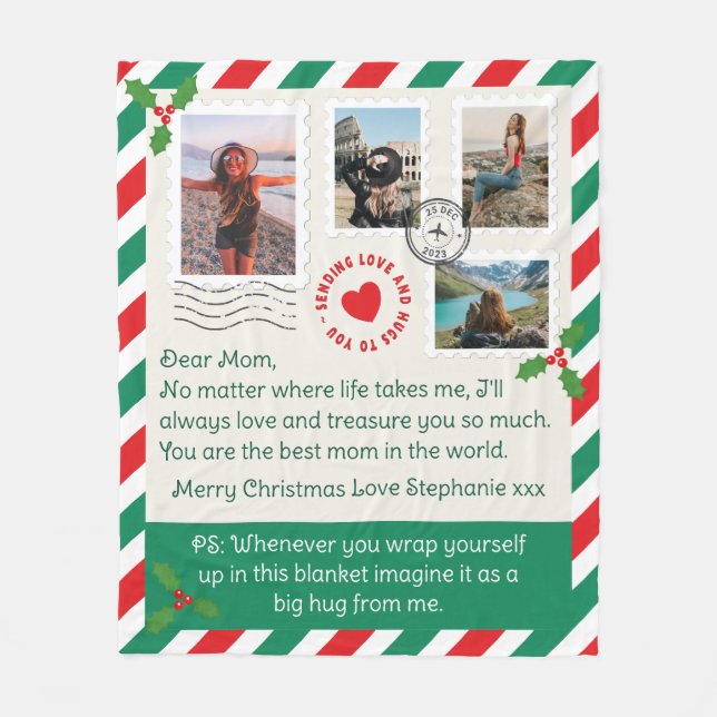 Mum Christmas Letter Photo Collage Hug Fleece Blanket (Front)