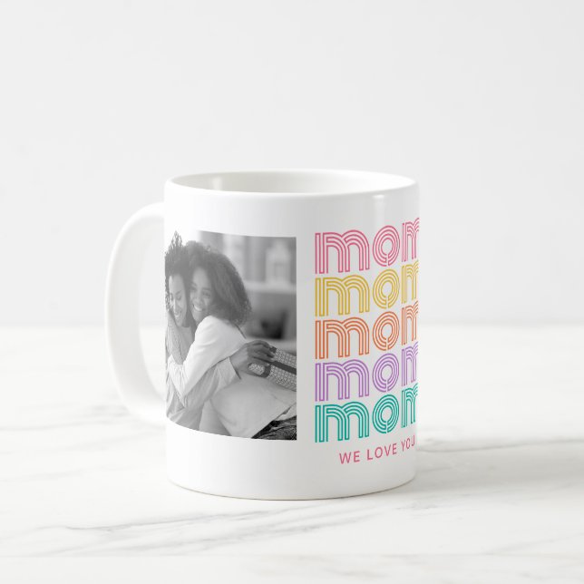 Mum | Colourful Bright Disco Style Text and Photos Coffee Mug (Front Left)