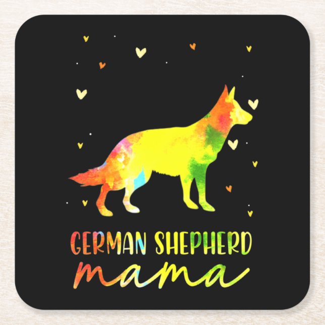 Mum Colourful German Shepherd Square Paper Coaster (Front)