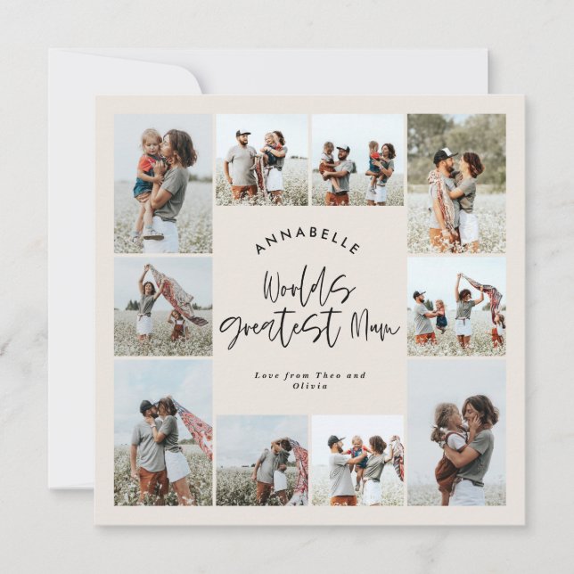 Mum cream elegant modern minimal photo collage invitation (Front)