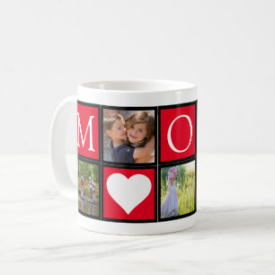 Mum Custom 5 Photos Hearts Red Coffee Mug