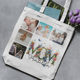 Mum Cute Floral Meadow Photo Collage Tote Bag