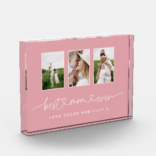 Mum cute modern script multi photo gift block