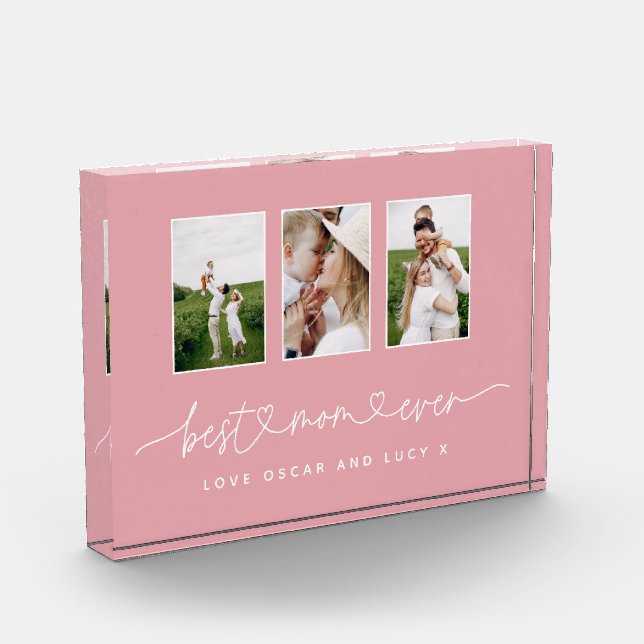 Mum cute modern script multi photo gift block (Left)