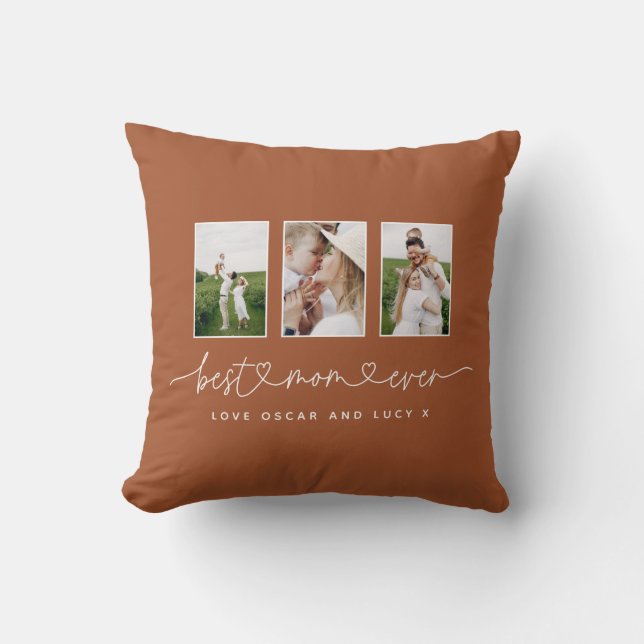 Mum cute modern script multi photo gift cushion (Front)