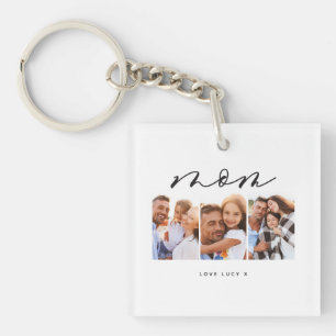 mum cute modern script multi photo gift key ring