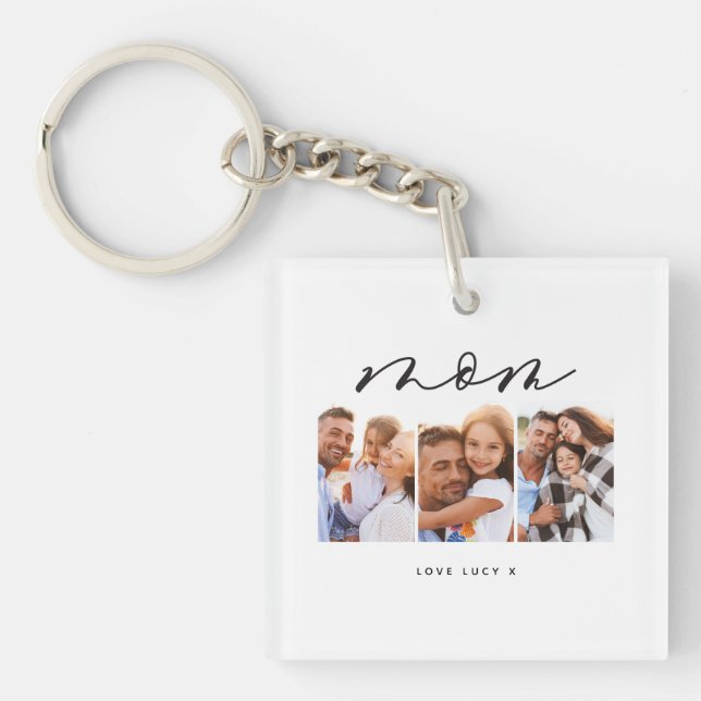 mum cute modern script multi photo gift key ring (Front)