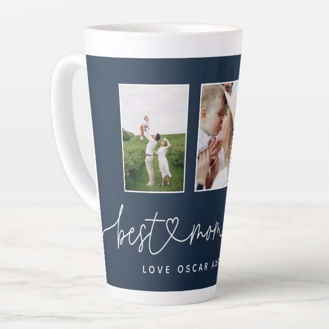 Mum cute modern script multi photo gift latte mug (Left Angle)