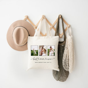 Mum cute modern script multi photo gift tote bag