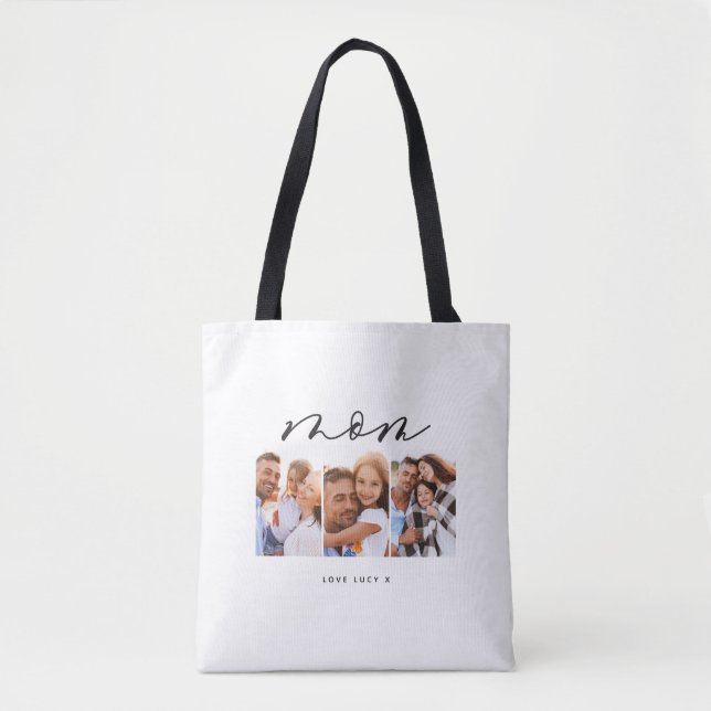 mum cute modern script multi photo gift tote bag (Front)
