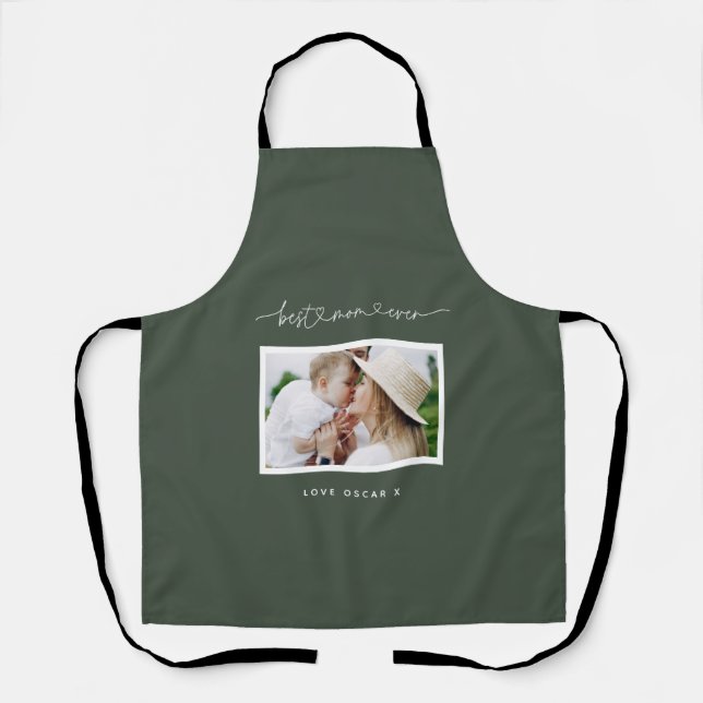 Mum cute modern script photo gift  apron (Front)