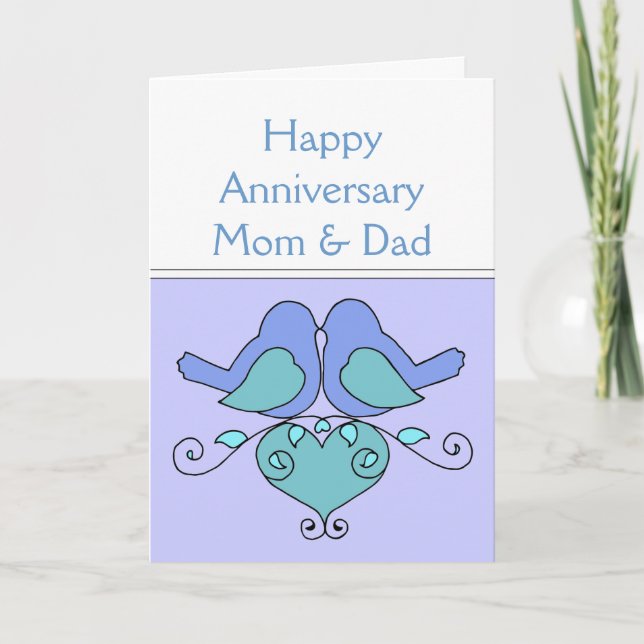 Mum & Dad Anniversary Birds with Floral Heart Card (Front)