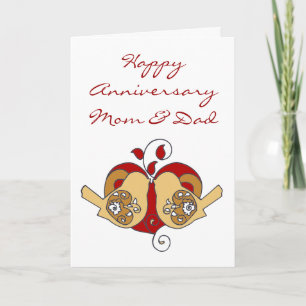 Mum & Dad Anniversary Birds with Floral Heart Card