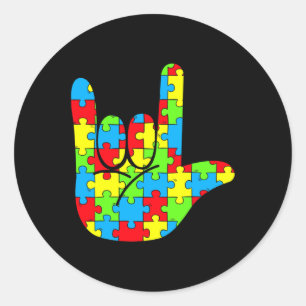 Mum Dad Asl Love Sign Language Autism Awareness Classic Round Sticker