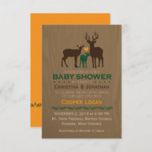 Mum, Dad & Baby Boy Deer - Orange Shower Invite