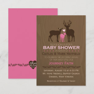Mum, Dad & Baby Girl Deer Pink Baby Shower Invite