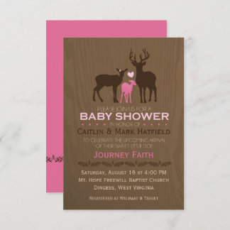 Mum, Dad & Baby Girl Deer Pink Baby Shower Invite