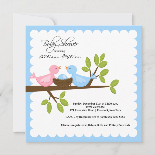 Mum & Dad Birds with Baby Bird Baby Shower Invitation (Front)