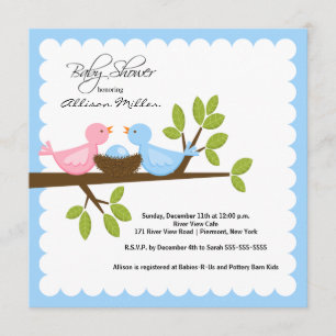 Mum & Dad Birds with Baby Bird Baby Shower Invitation