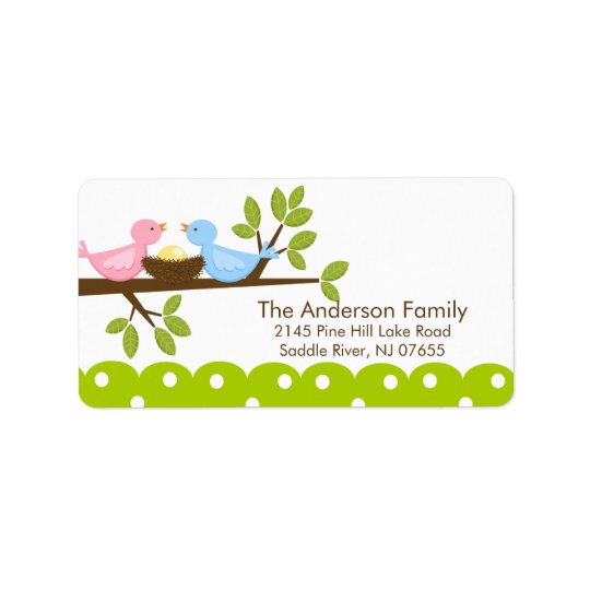 Mum Dad Birds with Baby Bird Nest Address Label