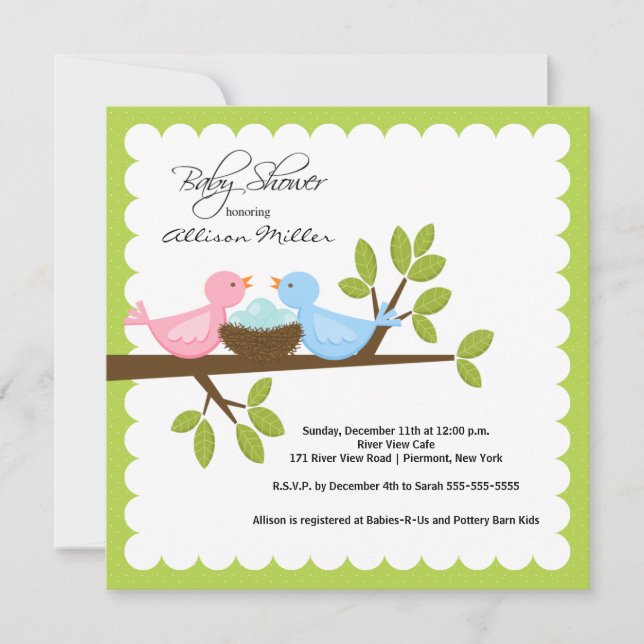 Mum & Dad Birds with TRIPLETS Baby Shower Invitation (Front)