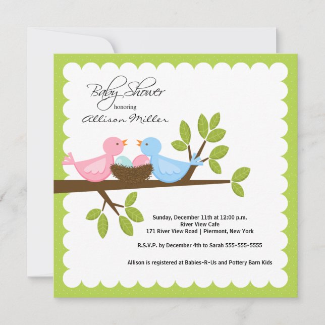 Mum Dad Birds with TWINS Baby Shower Invitation (Front)