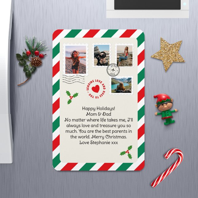 Mum Dad Christmas Letter Photo Collage Folded Magnet (Creator Uploaded)