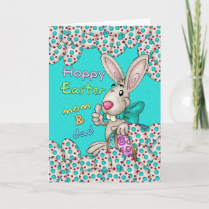 Mum & Dad Easter Card With Easter Bunny And Eggs