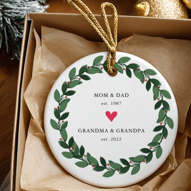 Mum Dad | Grandma Grandpa Year Est.  Ceramic Ornam Ornament (Creator Uploaded)
