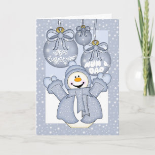 mum & dad, happy snowman christmas card - merry ch