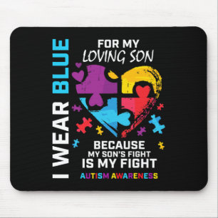 Mum Dad Heart Puzzle I Wear Blue For My Son Autism Mouse Pad