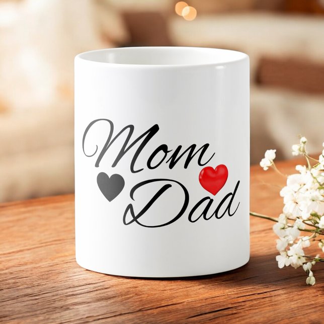 Mum & Dad Hearts - Elegant Typography Family Love Coffee Mug (Creator Uploaded)