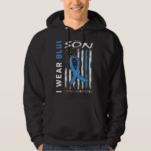 Mum Dad I Wear Blue For My Son Autism Awareness Fl Hoodie