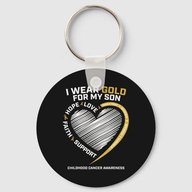 Mum Dad I Wear Gold For My Son Childhood Cancer Aw Key Ring (Front)