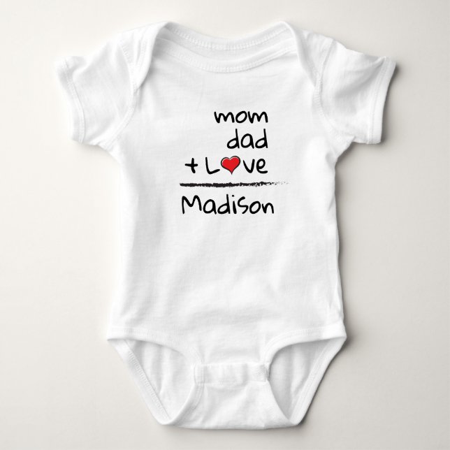 Mum Dad Love Baby Name Personalised Bodysuit (Front)