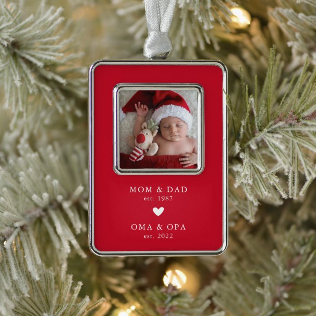 Mum Dad | Oma Opa Year Est. Photo Silver Plated Framed Ornament (Tree)