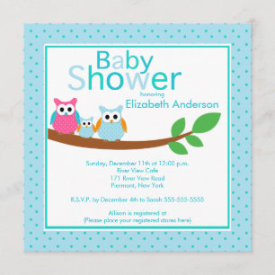 Mum & Dad Owls with Baby Owl Boy Baby Shower Invitation
