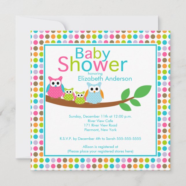 Mum & Dad Owls with Twins Multiple Baby Shower Invitation (Front)