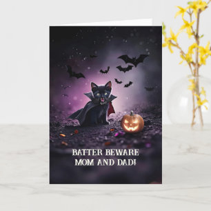 Mum Dad Parents Happy Halloween Cute Black Cat Card