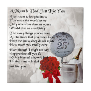 Mum & Dad Poem -  25th Wedding Anniversary Ceramic Tile