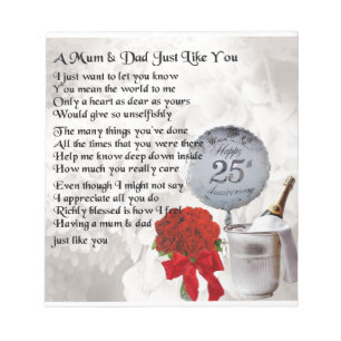 Mum & Dad Poem - 25th Wedding Anniversary Notepad