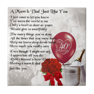Mum & Dad Poem - 40th Wedding Anniversary Ceramic Tile