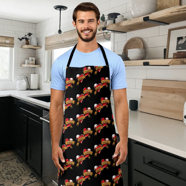 Mum Dad Red Hearts Tattoo Apron (Creator Uploaded)