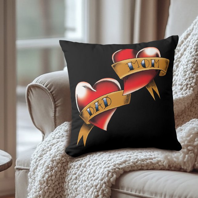 Mum Dad Red Hearts Tattoo Cushion (Creator Uploaded)