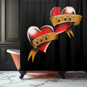 Mum Dad Red Hearts Tattoo Shower Curtain