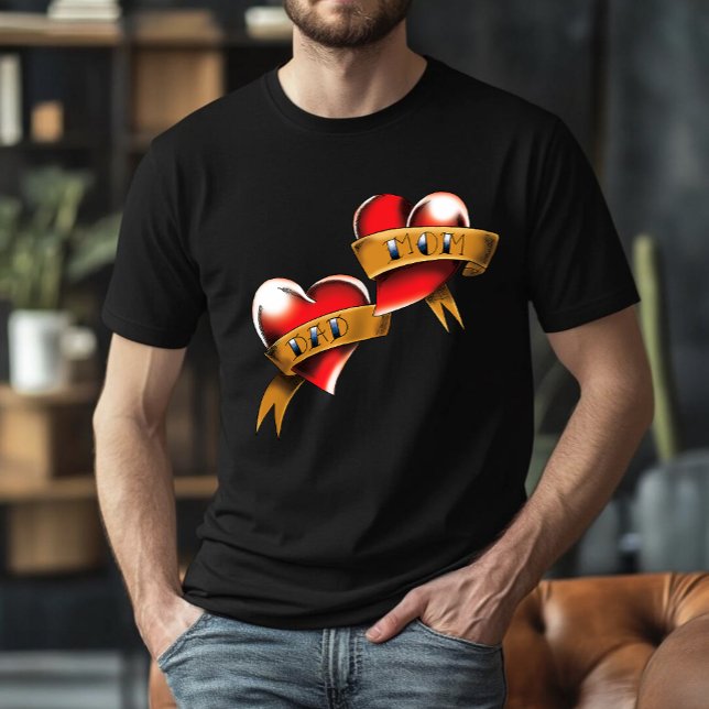 Mum Dad Red Hearts Tattoo T-Shirt (Creator Uploaded)