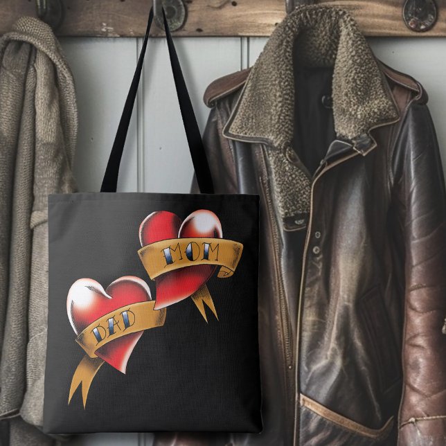 Mum Dad Red Hearts Tattoo Tote Bag (Creator Uploaded)