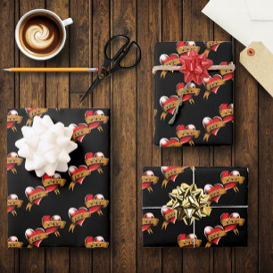 Mum Dad Red Hearts Tattoo Wrapping Paper Sheet