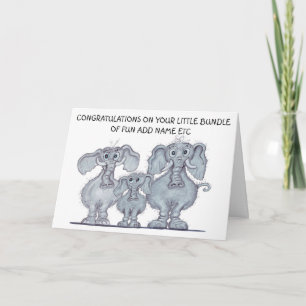Mum & dad with new born baby elephant card